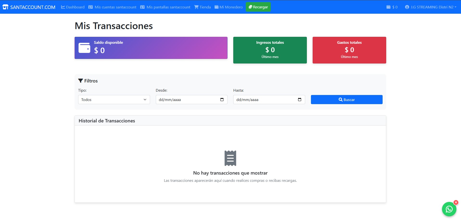 Interfaz de Tienda